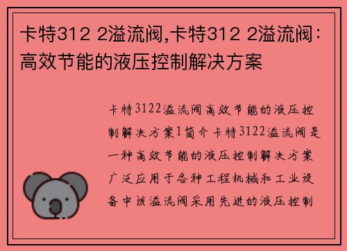 卡特312 2溢流阀,卡特312 2溢流阀：高效节能的液压控制解决方案